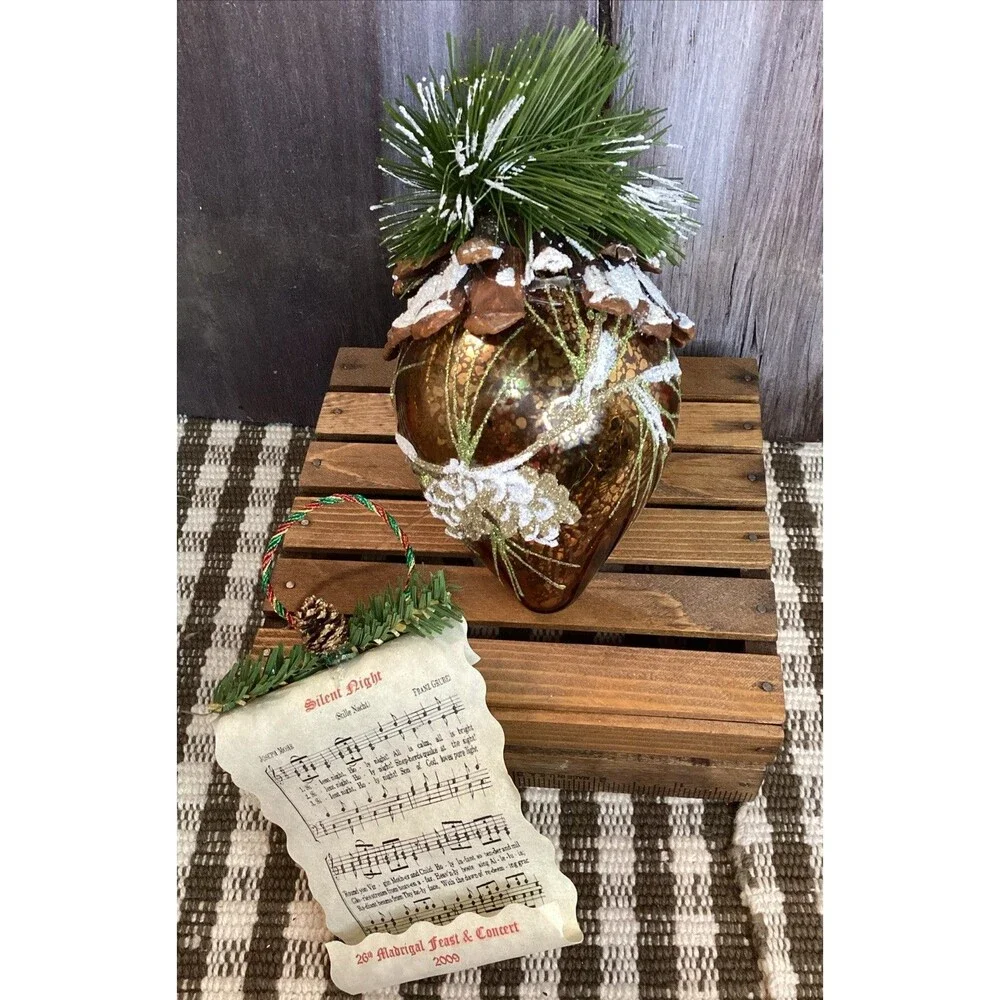 Pine Cone Mercury Blown Glass Christmas Tree Ornament Real Pinecone Decor Large